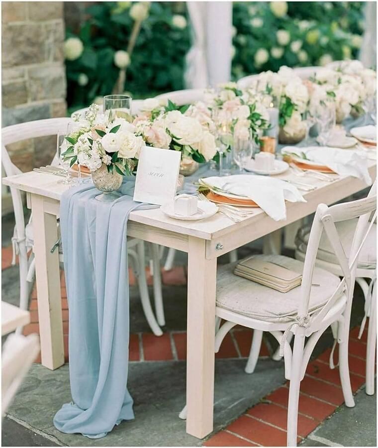 Chiffon Tafelloper Modern en Afwasbaar 1 stuk Babyblauw 70 x 300 cm