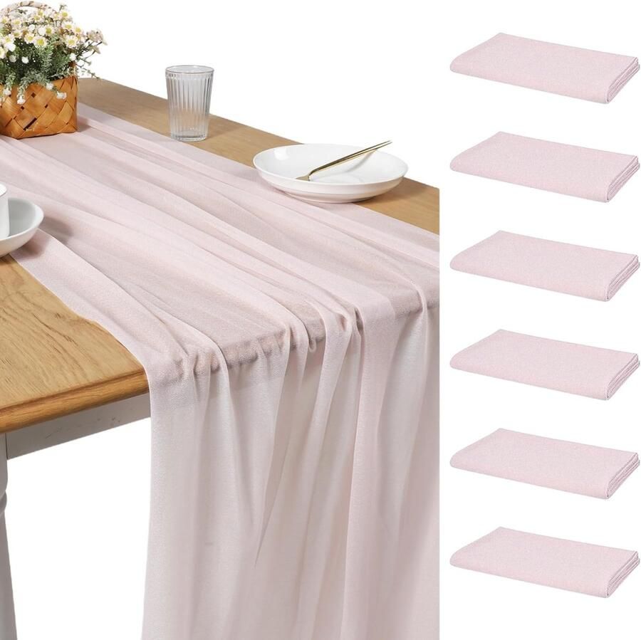 Chiffon Tafelloper Romantisch en Elegant 6 stuks Roze 70x300 cm
