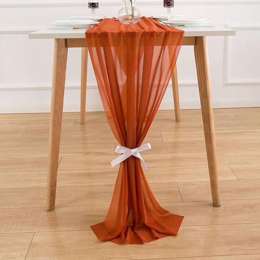 Chiffon tafelloper terracotta elegante tafeldecoratie voor bruiloften
