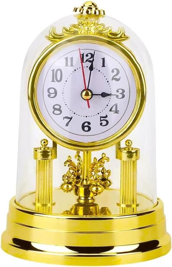 Chimney Clock Non-Ticking Desk Clocks Europese Retro Stijl Batterij Aangedreven Stille Tafelklok voor Woonkamer Slaapkamer Kantoor Thuisdecoratie Goud