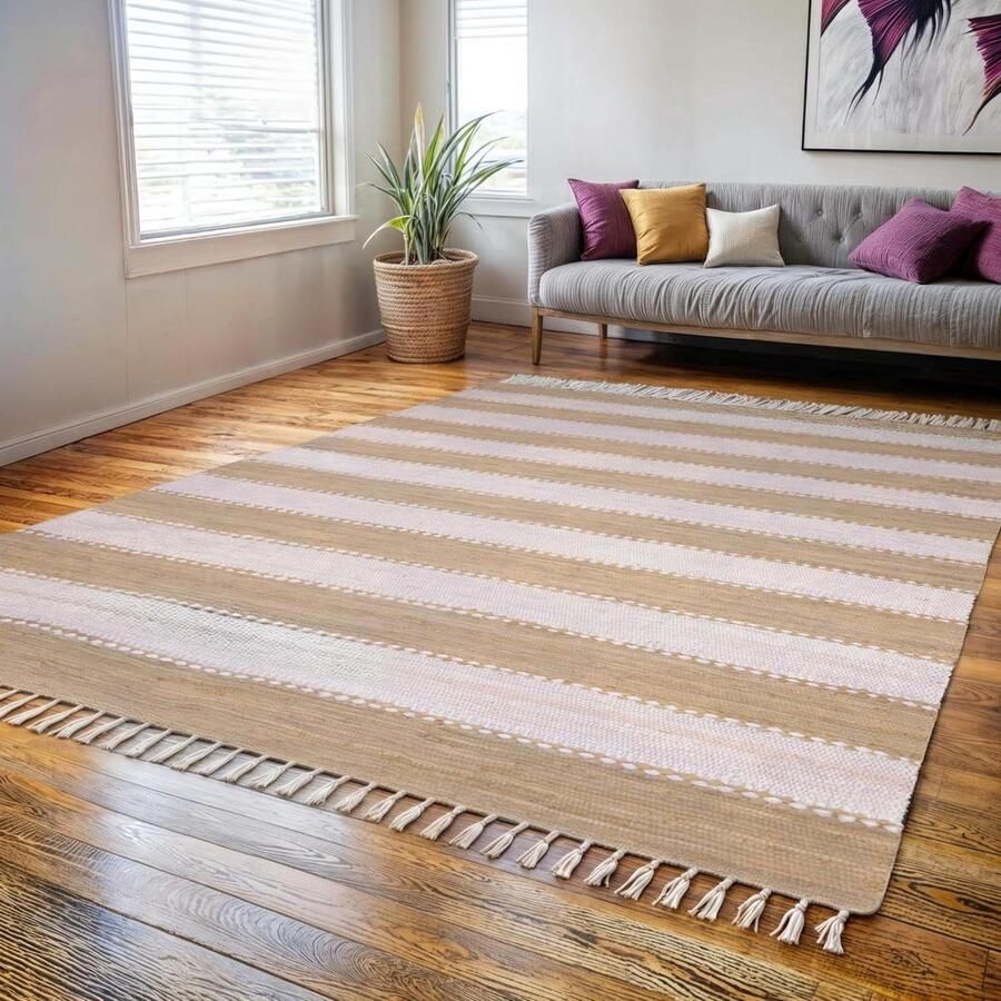 Chindi Aarav Vloerkleed modern ontwerp 1 stuk beige-wit gerecycled katoen 160 x 230 cm