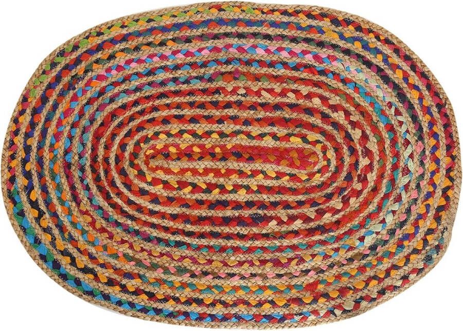 Chindi Jute tapijt ovaal jute tapijt katoen handgeweven meerkleurige vloer Chindi mat voor wooncultuur boho decoratief 152 x 91 cm