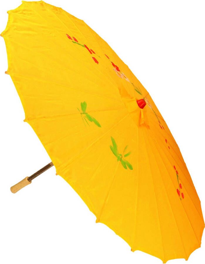 Chinese paraplu decoratie parasol oranje geel kunststof 50 cm
