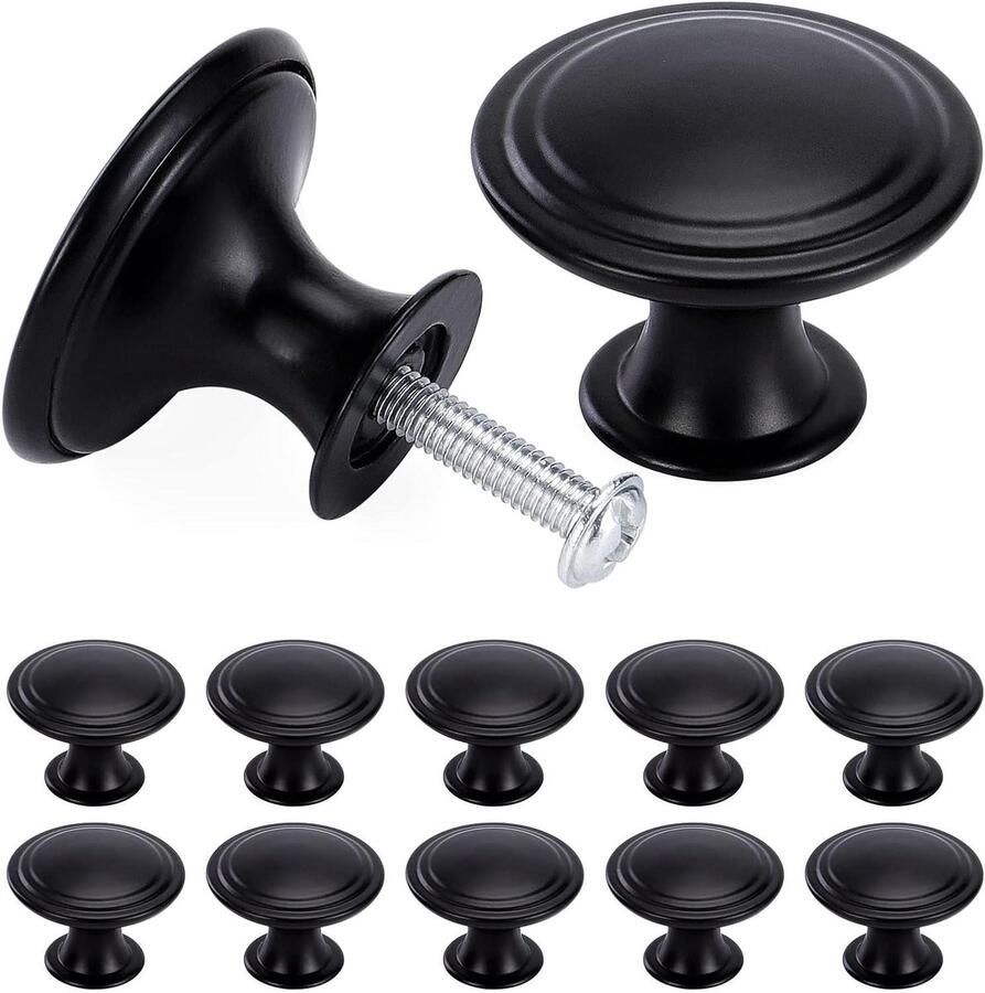 Chique ladeknoppen in antieke stijl voor keukenkasten Set van 12 zwart 30 mm ronde meubeldeurknoppen vintage design.Dé finishing touch voor je meubels