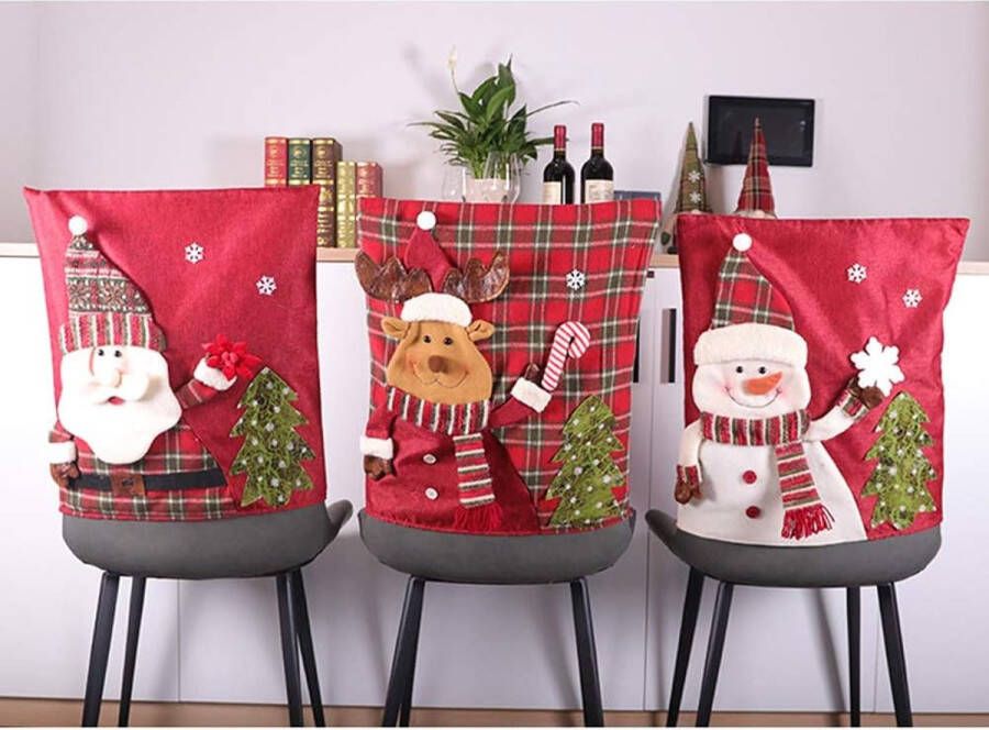 Christmas Chair Covers Set of 6 3D Chair Covers with Santa Claus Snowman Elk Christmas Chair Back Cap Kitchen Chairs Dining Chair Cover Sets