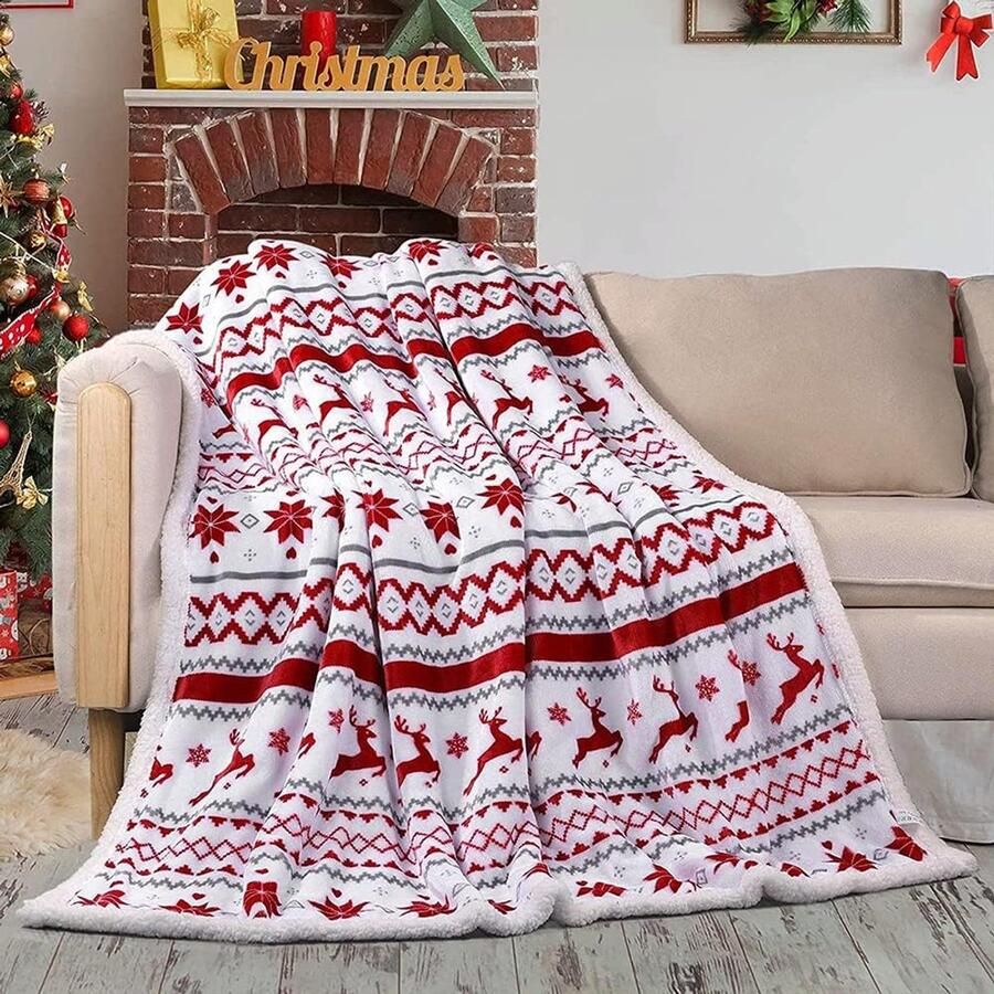 Christmas Holiday Sherpa Fleece Living Blanket Double Bed Throws Fuzzy Warm Super Soft Plush Dekentje voor Bed Sofa en Reizen 60 x 50 Inch