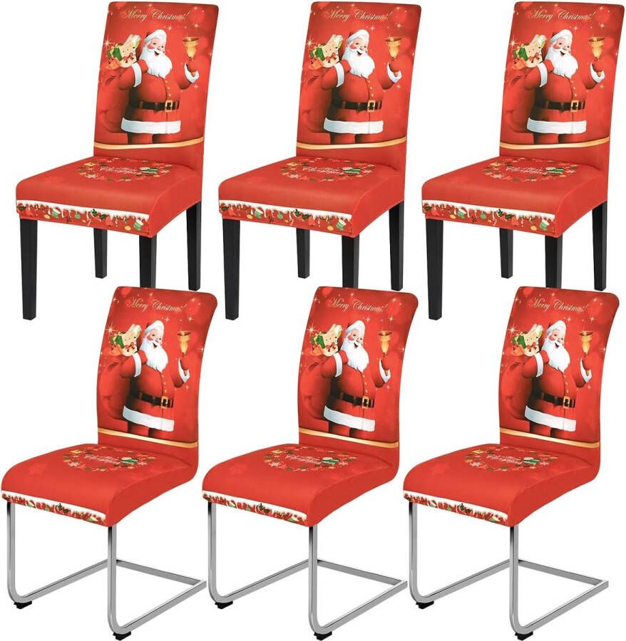 Christmas Stretch Chair Covers Swing Chair Set of 4 6 Chair Covers Universal Elastic Xmas Washable Chairs Protection for Kitchen Hotel Party Dining Room (Set of 6 Santa Claus & Elk)