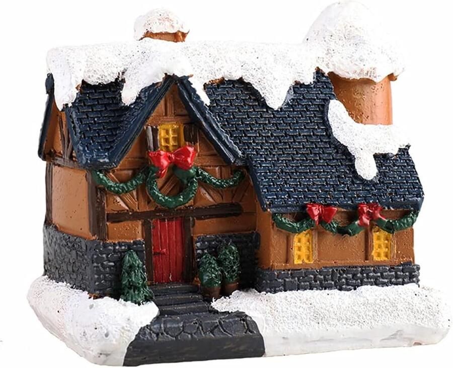 Christmas Village met Lichten LED Kerstlantern Accu Aangedreven Kersthuis Verlichting Amerikaanse Kerstdecoratie Miniatuur Decoratie Kersthuisjes Bureau Decoratie Hars Ornament