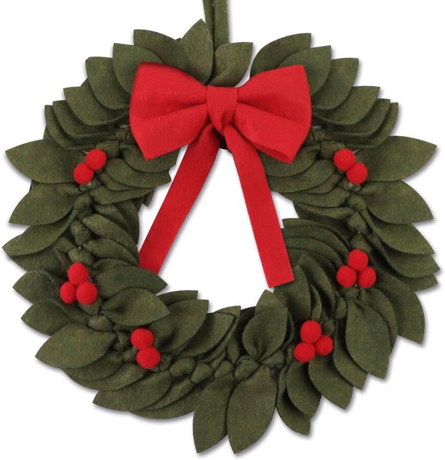 Christmas wreath for front door Xmas felt decoration with berries and red bows Christmas garland holiday festival indoor outdoor decor