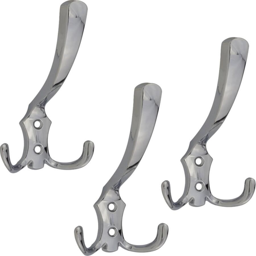 Chromen wandhaak met 3 haken set à 3 stuks inclusief schroeven wandkapstok jashaak kledinghaak