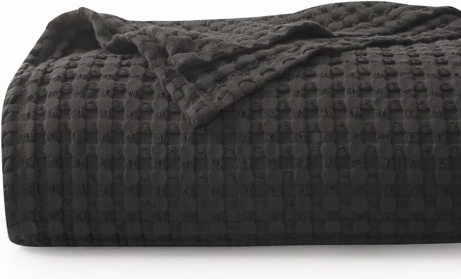 CHUFFED 100% katoenen deken 150 x 200 cm sprei wafel piqué deken zacht & ademend lichtgewicht Oeko-TEX gecertificeerd bank banksprei sprei gezellige deken sprei antraciet