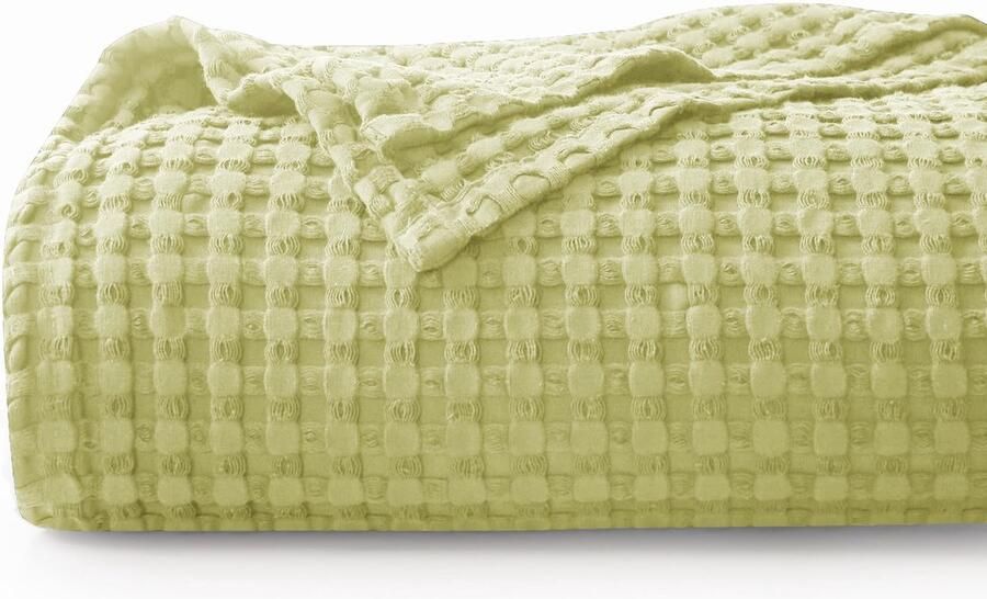 CHUFFED 100% katoenen deken 150 x 200 cm sprei wafel piqué deken zacht & ademend lichtgewicht Oeko-TEX gecertificeerd bank sprei gezellige deken dekbed avocado groen