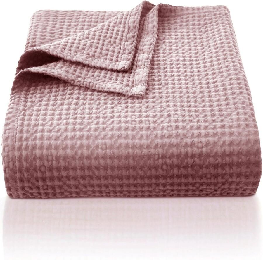 CHUFFED 100% katoenen deken 150 x 200 cm zacht en ademend bedsprei wafelpatroon lichtgewicht deken als bankdeken zachte gezellige deken woonkamer bank Loran Violet