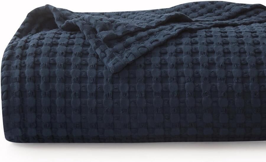 CHUFFED 100% katoenen deken 220 x 240 cm sprei wafel piqué deken zacht en ademend lichtgewicht Oeko-TEX gecertificeerd bank banksprei sprei gezellige deken sprei marineblauw