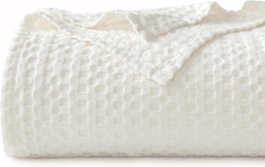 CHUFFED 100% katoenen deken 220 x 240 cm sprei wafel piqué deken zacht en ademend lichtgewicht Oeko-TEX gecertificeerd bank banksprei sprei gezellige deken sprei wit
