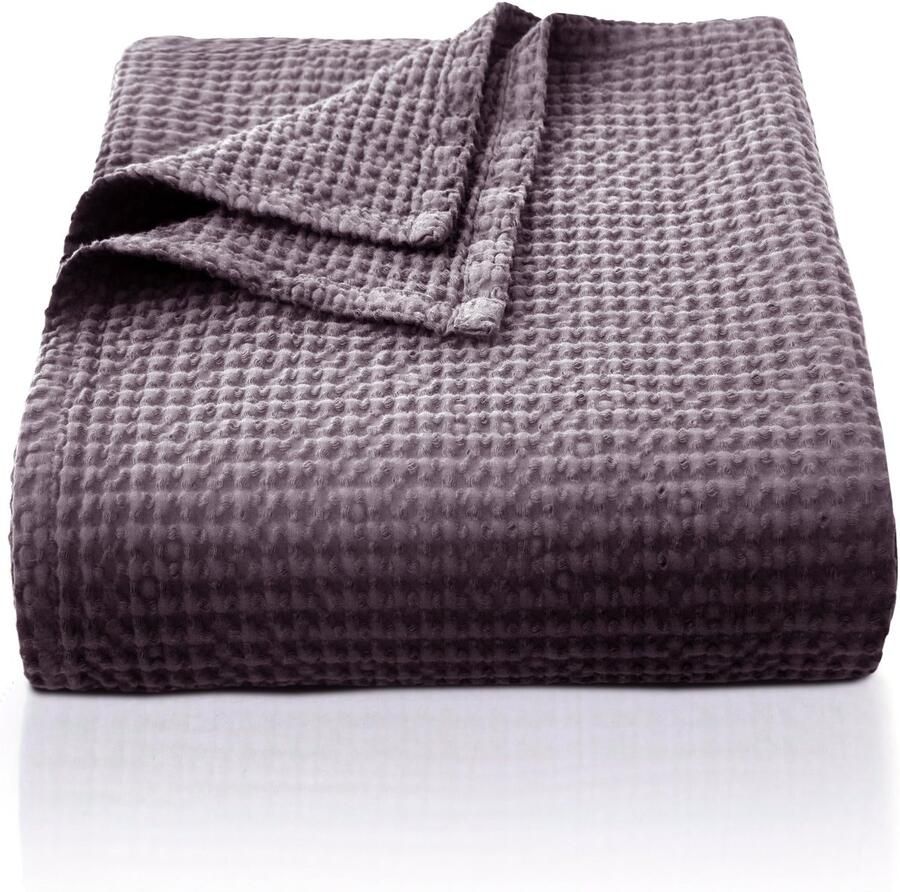 CHUFFED 100% katoenen deken 220 x 240 cm zacht en ademend bedsprei wafelpatroon lichtgewicht deken als bankdeken zachte gezellige deken woonkamer bank druivenpaars