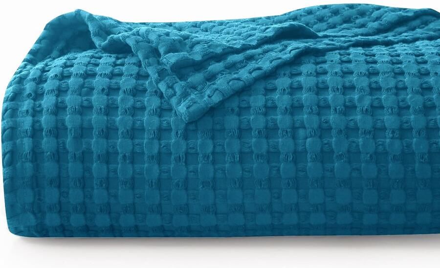 CHUFFED 100% katoenen deken 270 x 230 cm sprei wafel piqué deken zacht en ademend lichtgewicht Oeko-TEX gecertificeerd bank banksprei sprei gezellige deken sprei bruin blauw