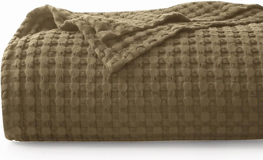 CHUFFED 100% katoenen deken 270 x 230 cm sprei wafel piqué deken zacht en ademend lichtgewicht Oeko-TEX gecertificeerd bank banksprei sprei gezellige deken sprei bruin