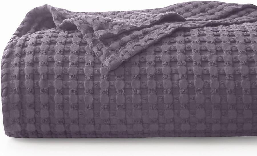 CHUFFED 100% katoenen deken 220 x 240 cm sprei wafel piqué deken zacht en ademend lichtgewicht Oeko-TEX gecertificeerd bank banksprei sprei knuffelige deken sprei druivenpaars
