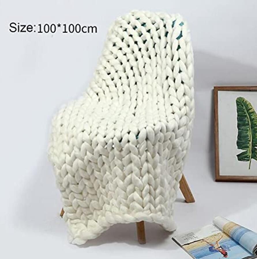 Chunky Knit Blanket Chunky Knit Blanket Cosy Chunky Knit Blanket Handmade Yarn Pet Bed Chair Sofa Blanket Home Decoration Gift White coarse