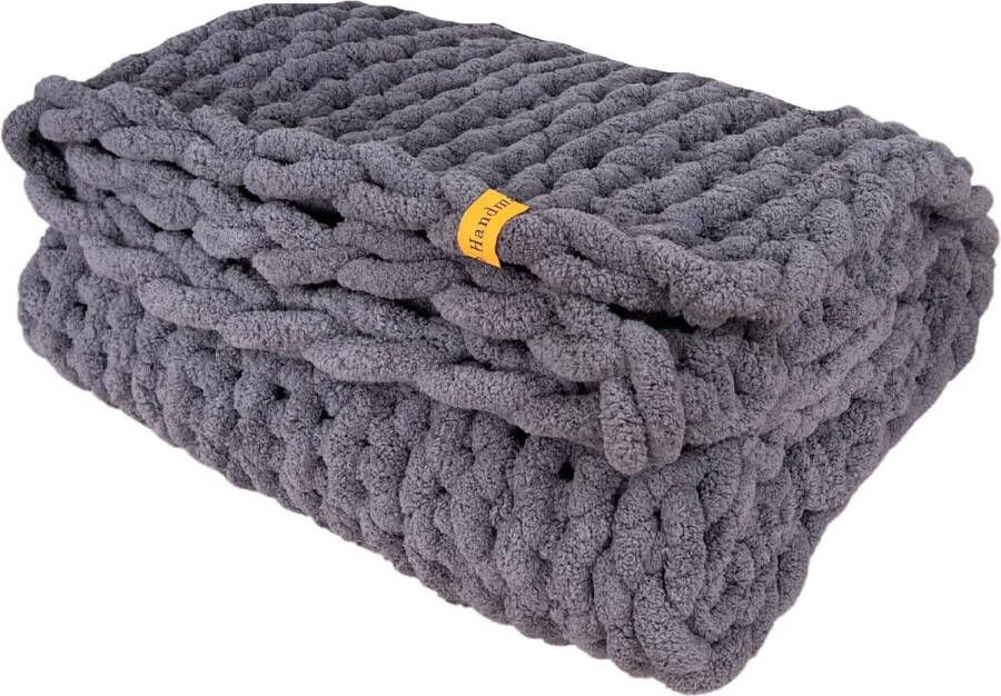 Chunky Knit Blanket knuffeldeken voor bed bank stoel (110 x 180 cm) mooie woondecoratie zacht veganistisch chenillegaren sprei (leigrijs)