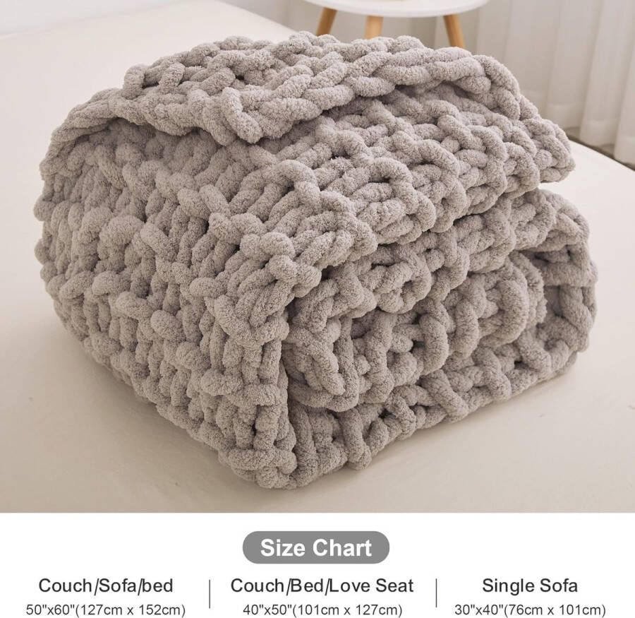 Chunky Knit deken luxe 100% handgebreid zacht en gezellig slaapbank stoel verzwaarde dikke geweven deken 76 x 101 cm lichtgrijs (lichtgrijs)