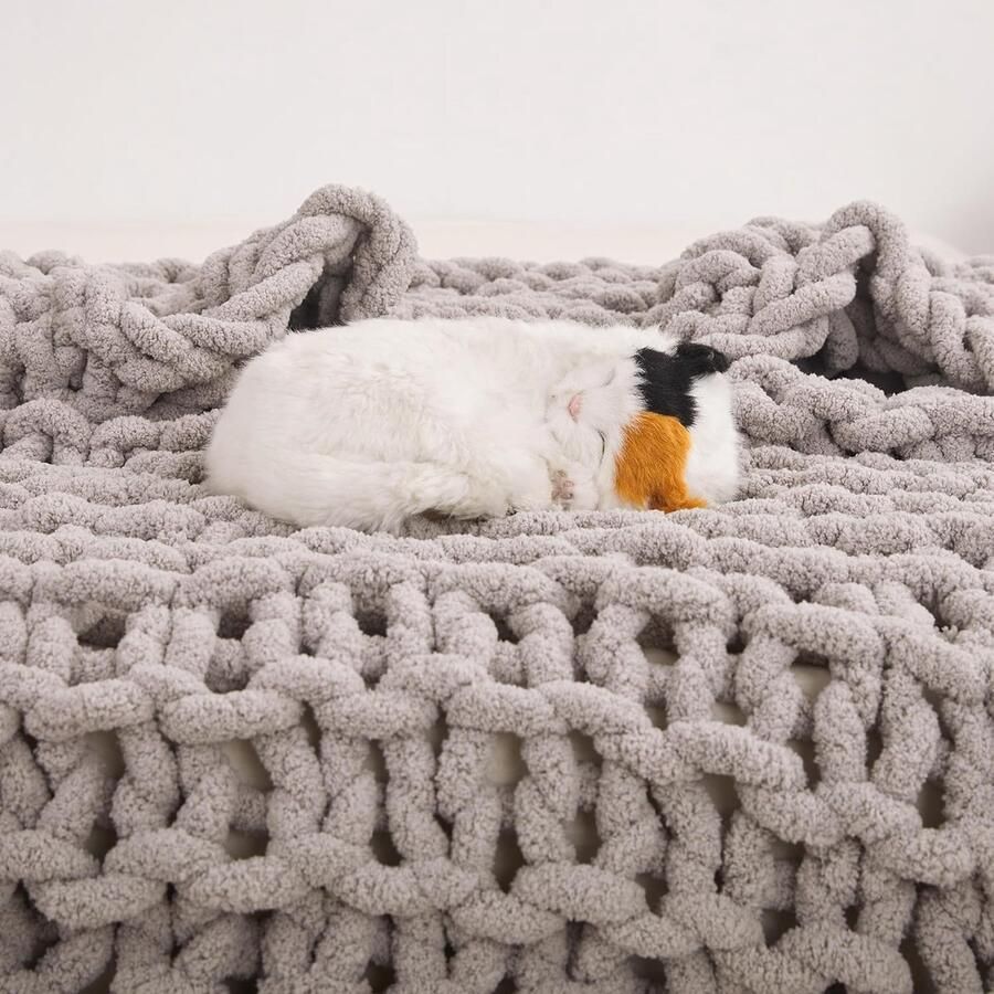 Chunky Knit deken luxe 100% handgebreid zacht en gezellig slaapbank stoel verzwaarde dikke geweven deken 76 x 101 cm lichtgrijs (lichtgrijs)