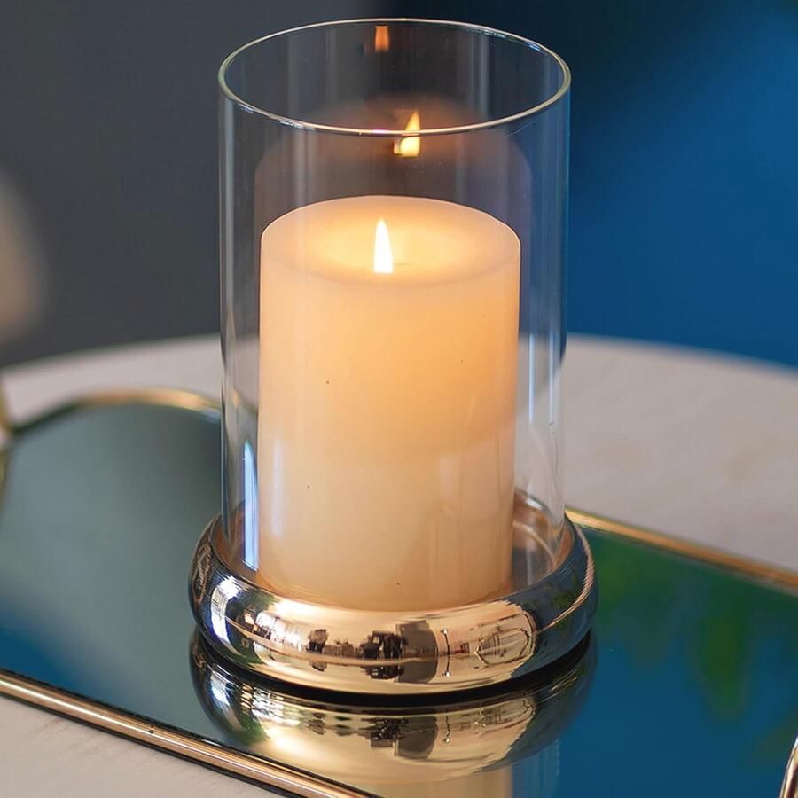 Cilinder Kaarshouder voor Eettafel Helder Glas en Metalen Dienblad Decoratieve Lantaarn voor Kerst en Bruiloft