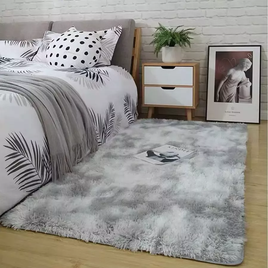 Cinqo- Vloerkleed grijs shaggy Area tapijt woonkamer tapijt slaapkamer tapijt super zacht fluffy lichtgrijs 80 x 160 cm