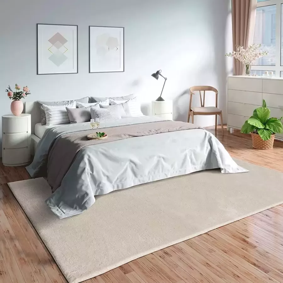 Cinqo- Vloerkleed Olivia wasbaar tapijt voor woonkamer slaapkamer hal of badkamer zacht antislip 80 x 150 cm beige