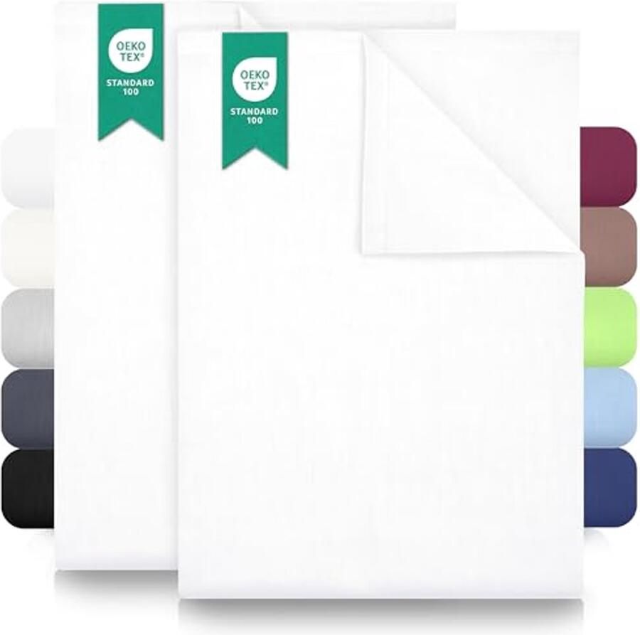 Classic Bed Sheets Set of 2 – 100% Cotton No Elastic Corners Skin-Friendly – White – 150 × 250 cm