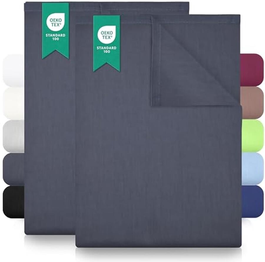 Classic Bed Sheets Set of 2 100% Cotton Skin-Friendly Easy Care Washable at High Temperatures Anthracite Grey 150x250 cm