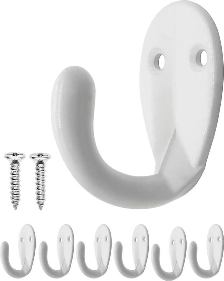 Classic Iron Hooks Wardrobe Hooks Set of 6 White Clothes Hooks