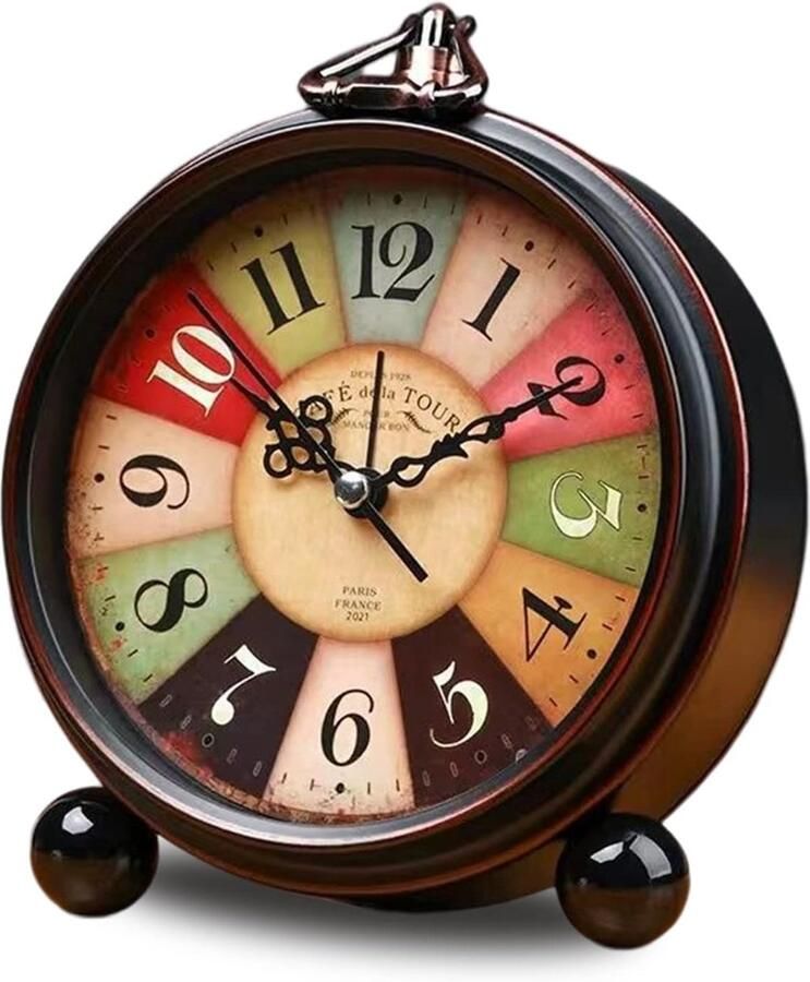 Classic Retro Desk Clock Europese Stijl Vintage Stille Desk Alarm Klok Decoratieve Klok met Non Ticking Quartz Beweging Batterij Werkend HD Glaslens Gemakkelijk te Lezen Stijl B