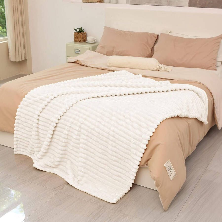 Classy Koraal fleece deken voor bank licht zacht gezellig All Seasons Lounging deken woonkamerdeken studentenslaapdeken 150 x 130 cm crème