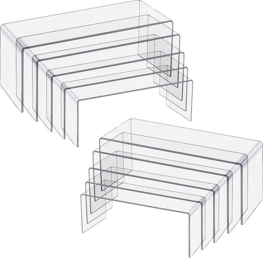 2 Sets Clear Acryl Display Stand 5 maten Risers Showcase Plank Stand voor Sieraden Winkel (10Pack)