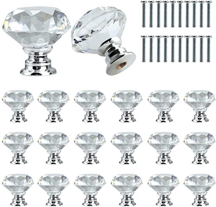 Clear Crystal Glass Diamond Deurknoppen 30mm Luxe Handvatten voor Kasten en Meubels