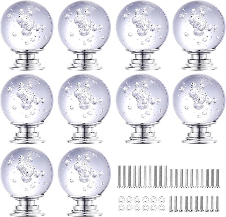 Clear Crystal glazen ladeknoppen -kastknoppen met bellen -diameter van 1 2 cm -10 stuks (wit)