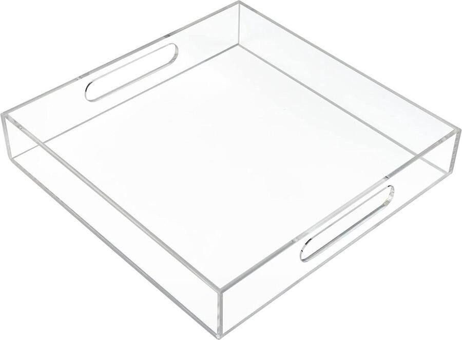 Clear Dienblad met Handvatten Acryl Dienblad Decoratieve Lade Make-up Organizer Vanity Table Tray Keuken Aanrecht Lade Koffietafel Badkamer 30x30cm 12x12 Inch Morsbestendig