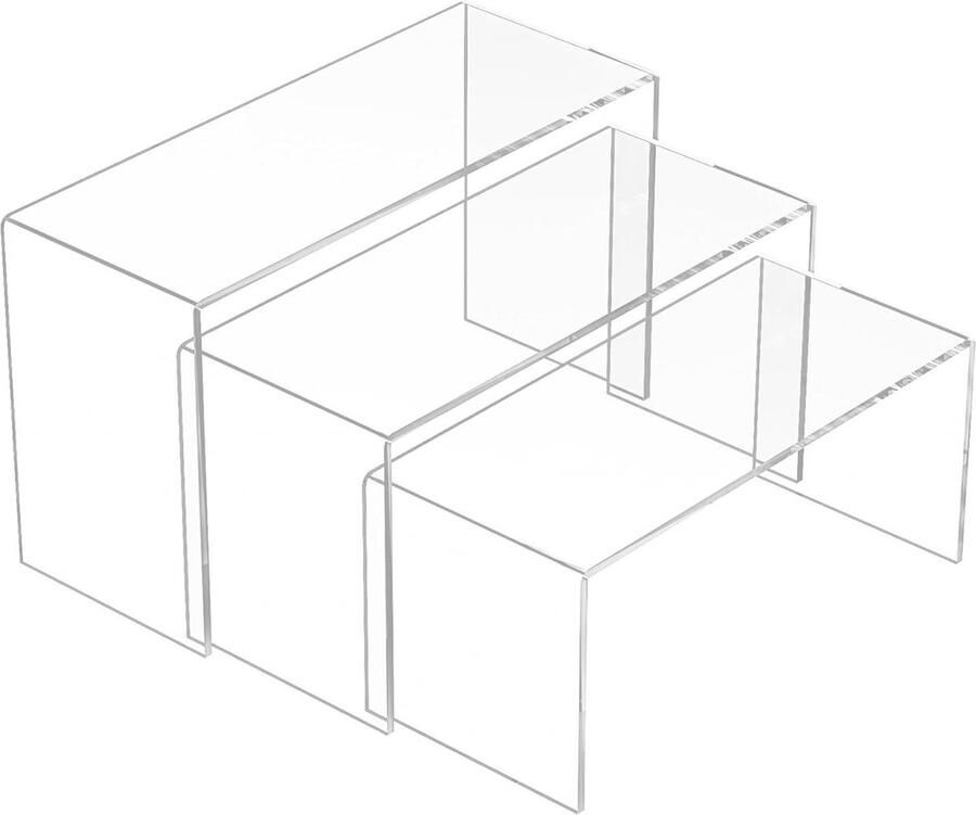 Clear Display Risers Rek 3 stuks rechthoekige acryl opbergruimte Funko Pop figuur cosmetica tassen schoenen verzamelstukken 228 x 241 x