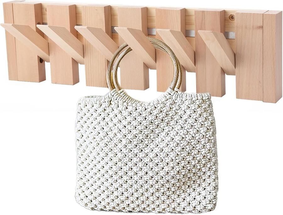 Cloakroom Hooks Wall Wardrobe Hooks Piano Key Wood Clothes Hanger met 6 Hooks Space Saving Storage Organizer voor Bedroom Bathroom Entrance