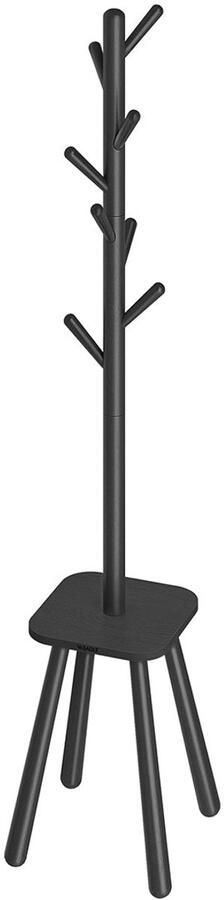 Cloakroom Stand Coat Rack Hall Tree 8 Hooks & Storage Space Saving Design Rubber Wood & MDF 34 7 x 34 7 x 170 5 cm Zwart