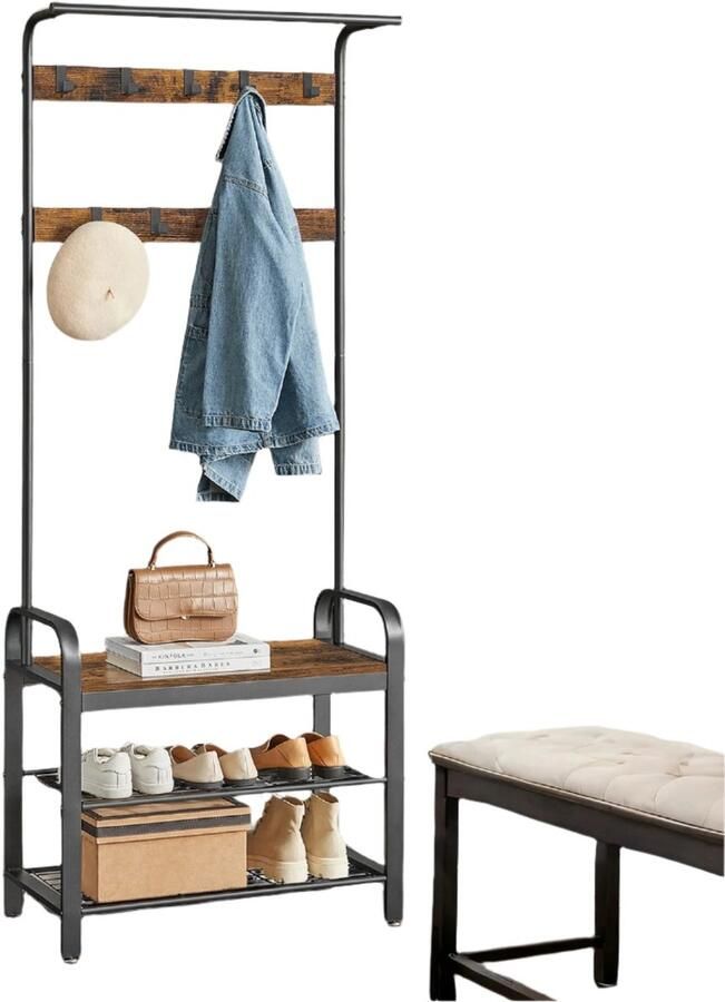 Cloakroom Stand Garderobe Stand Schoenbank Duurzaam ijzeren frame 72 cm x 183cm x 33 7 cm