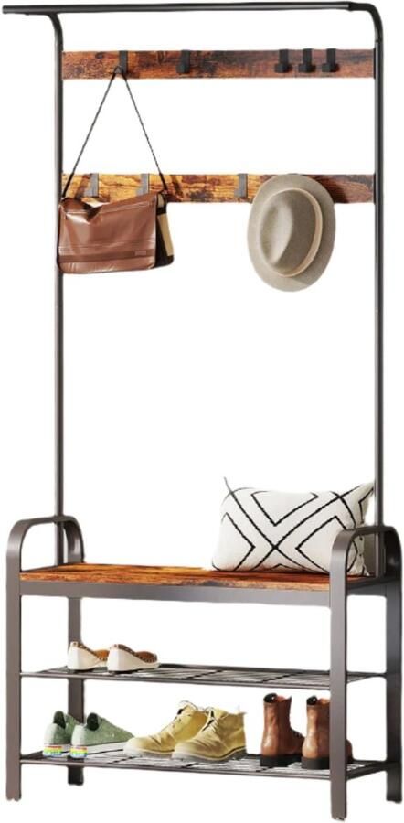 Cloakroom Stand Kledingrek Coat Hook Stand Vintage Bruine Black Finish Space -Saver Design 85 cm x 30 cm x 180 5 cm