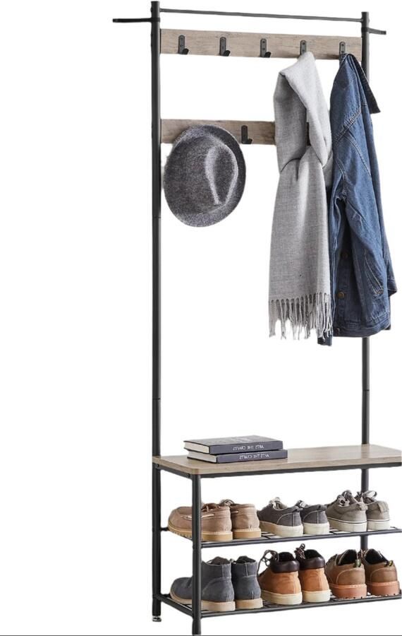 Cloakroom Stand Kledingrek Garderobe Stand Space Saving Steel & Wood 70 x 32 x 175 cm