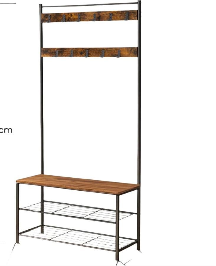 Cloakroom Stand Kledingrek Vintage Style Sturdy Houten & Steel Frame 32 cm x 85cm x 175 cm