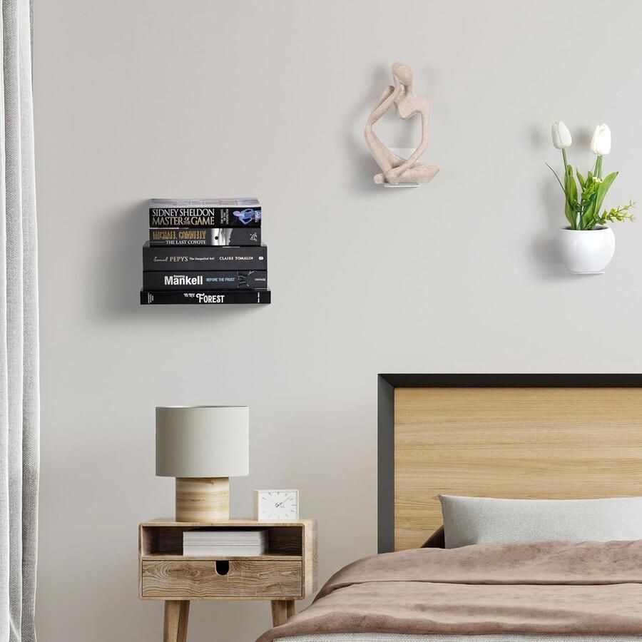 Clord Onzichtbare Boekenplank Set Zwevend Wandrek Robuuste IJzeren Wandmontage 4 Stuks (Wit)