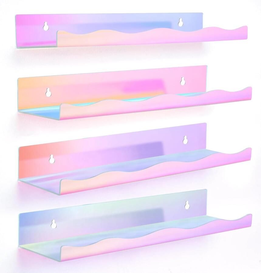 Clord Regenboog Zwevende Planken Set van 4 Acryl Wandplanken Decoratieve Opbergplanken voor Speelgoed Verzamelstukken Badkamer Slaapkamer & Kinderkamer 40 cm