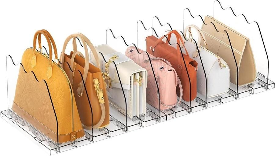 Closet Wallet Storage Organizer with Clear Bag Dividers and Adjustable Shelf Rack Handbag Wallet Dividers for Closet Cabinet Organization Cabinet Wallet Organizers with Adjustable Shelves and Clear Bag Dividers