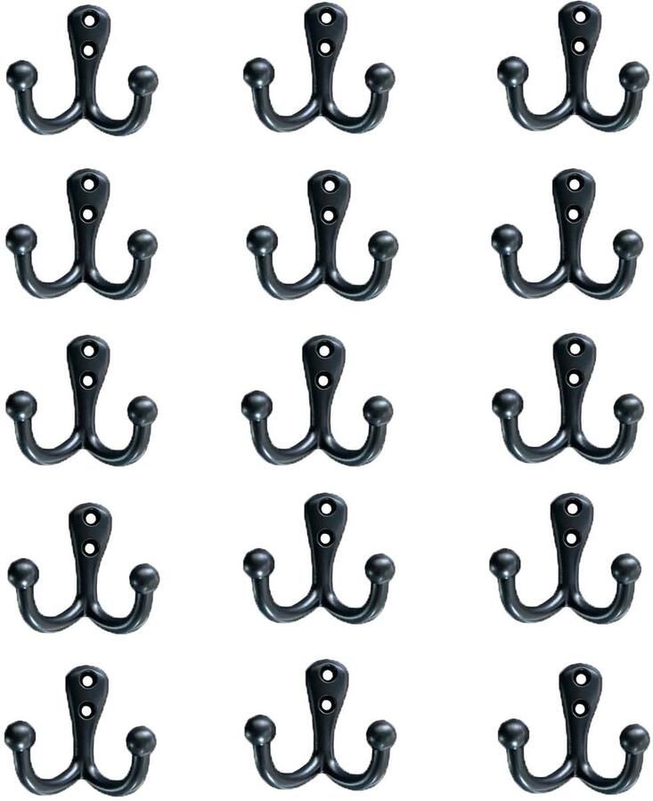 Clothes Hooks 15 Pieces Clothes Hooks Wardrobe Hooks Key Hooks Double Wall Hooks Black Metal Clothes Hooks Vintage for Bathroom Office Closet Door Bedroom (1#)